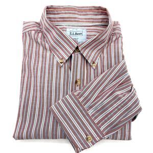 L.L. Bean Mens L-Tall‎ Trim Fit Button Front Casual Shirt Striped Preppy Career